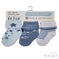 S506-B-NB-3: Blue 3 Pack Turnover Socks (NB-3 Months)